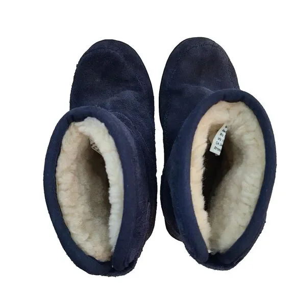 LL Bean Kids Boots Toddlers 12 Wicked Cozy Suede Leather Slip On Navy Fur Lined - Picture 3 of 10